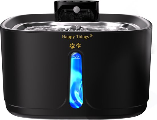 Happy Things® Drinkfontein Kat/Hond Kattenfontein RVS 2.4L - Incl. 4 Filters - 100% Kwaliteit - 100% Geruisloos - Waterfontein Kat - Verkoeling Hond/Kat - Dieren drinkbakken - Waterdispenser