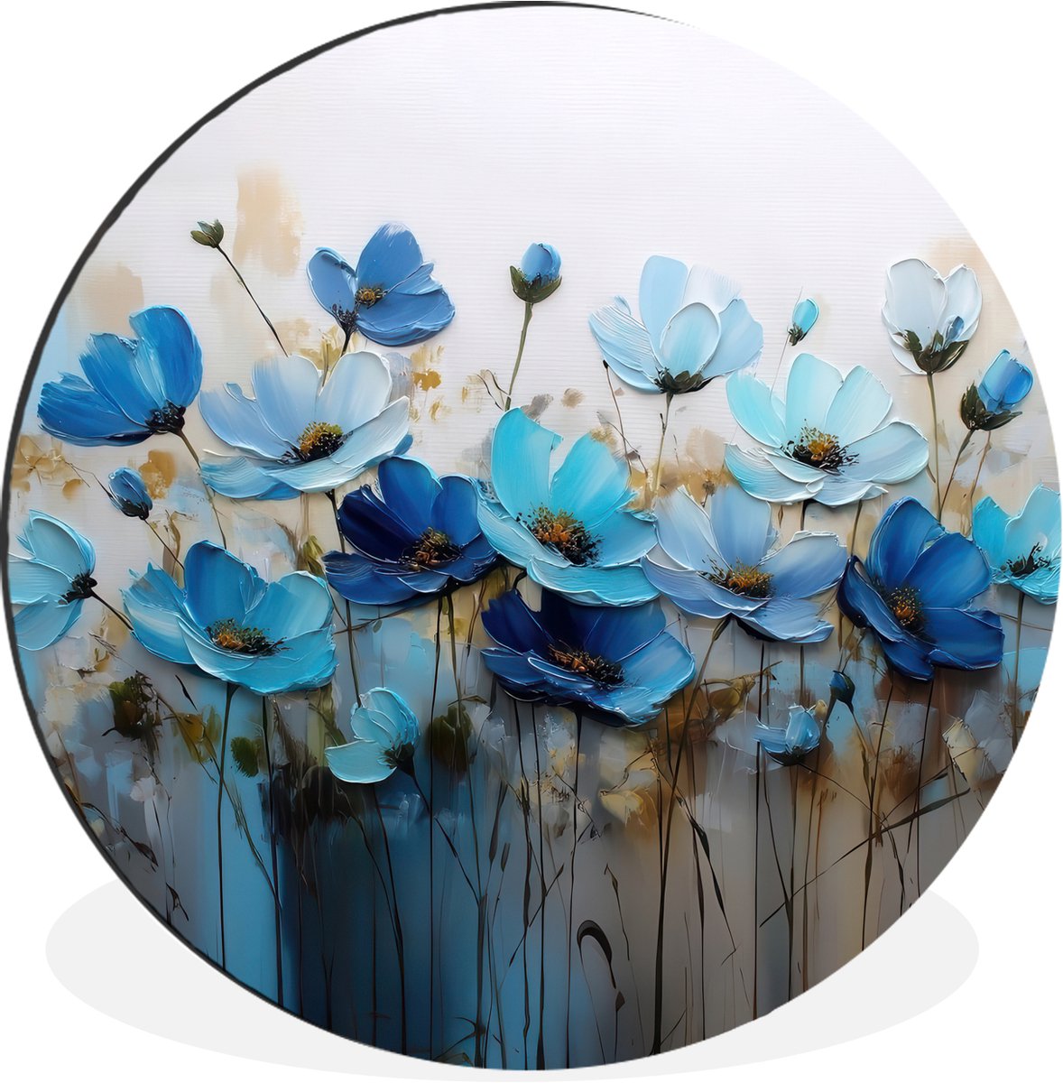 WallCircle Wandcirkel - Muurcirkel - Bloemen - Schilderij - Blauw - Aluminium - Dibond - 120x120 cm - Binnen en Buiten