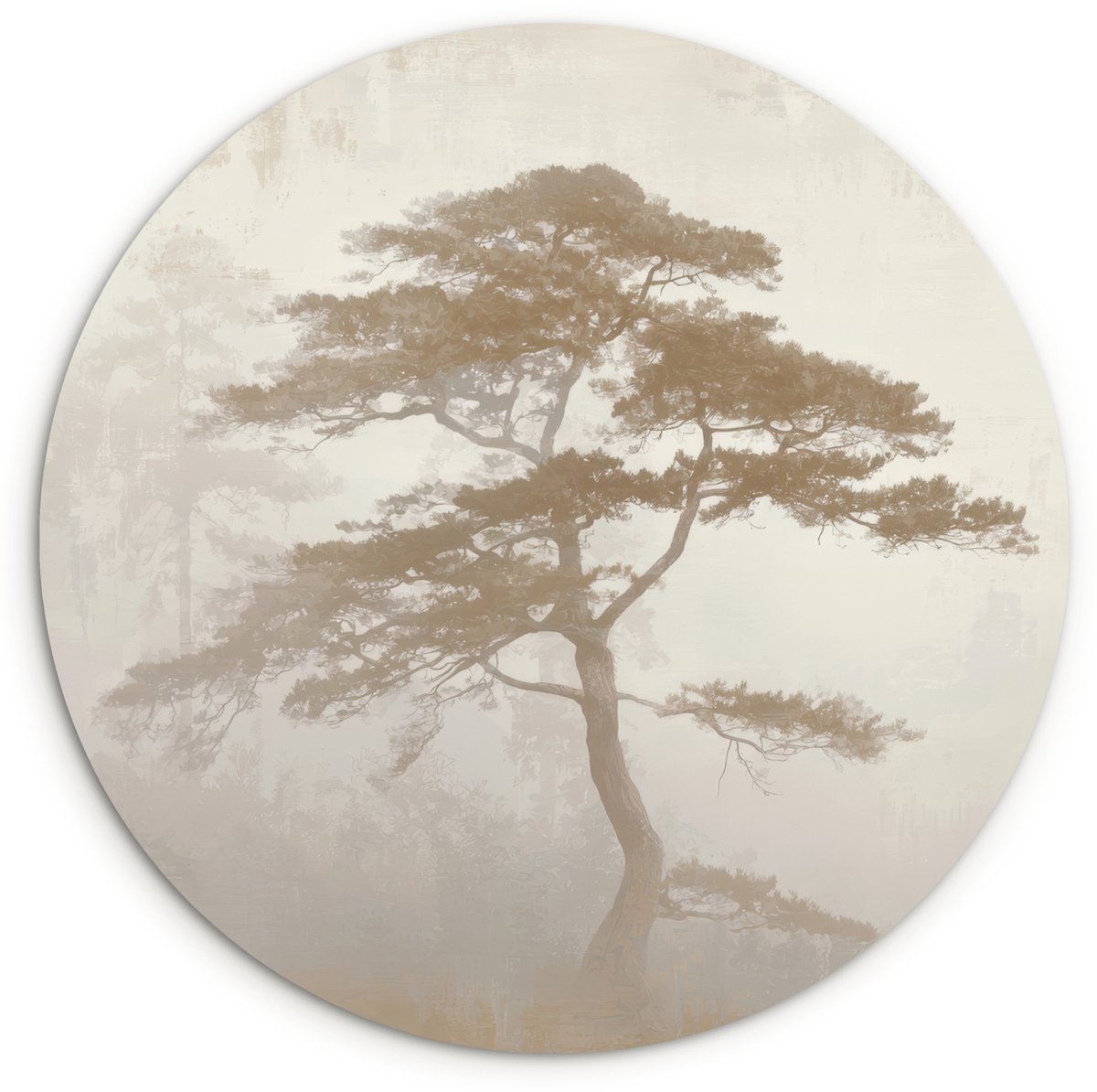 WallCircle Wandcirkel 120x120 cm - Muurcirkel Boom - Oosterse stijl - Landschap - Muurdecoratie woonkamer - Wanddecoratie slaapkamer - Kamer decoratie accessoires - Ronde schilderijen Boom - Landschap