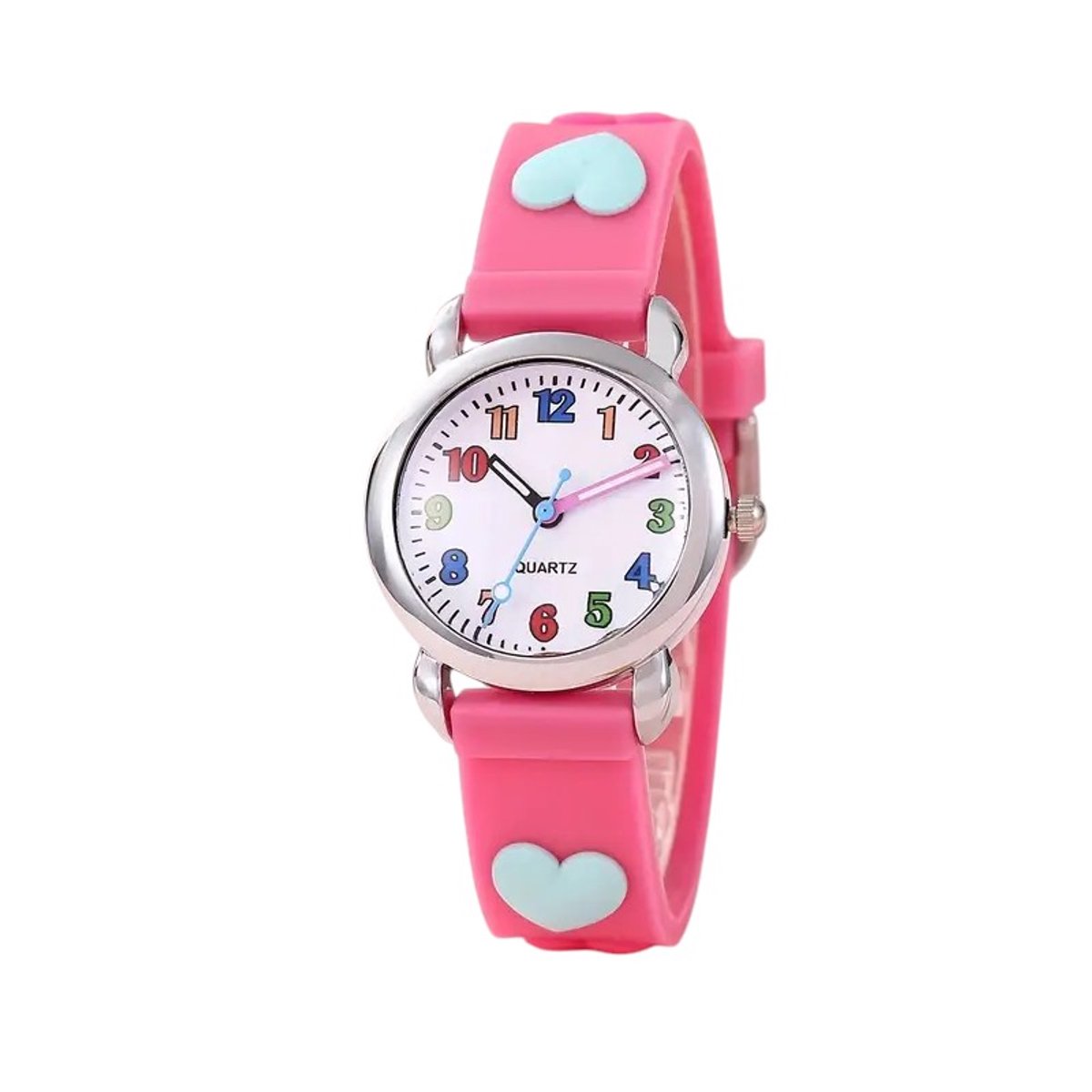 Kinderhorloge - 3D Hartjes Roze-Rood | Siliconen | Ø 30 mm