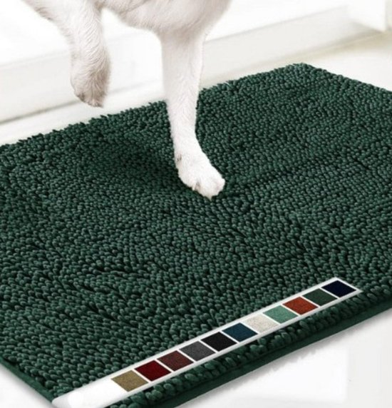 Paillasson pour chien en microfibre super absorbant, adapté aux pattes boueuses, tapis antidérapant lavable pour animaux de compagnie, paillasson en chenille à séchage rapide, tapis d'intérieur et d'extérieur lavable en machine, vert foncé