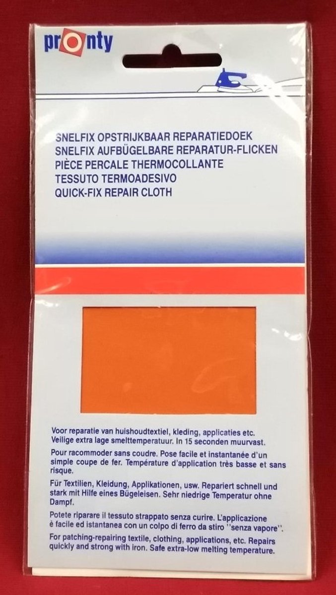 Pronty. Opstrijkbaar reparatiedoek. Oranje. Snelfix. 16 x 25cm.