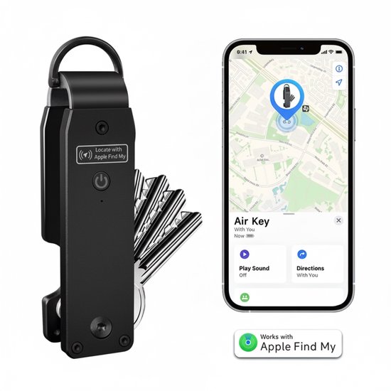 Foto: Gps tracker locatie tracker sleutelhouder key organizer aluminium werkt met apple find my vervangbare batterij robuust voor max 5 6 sleutels inclusief bevestigingsclip minischroevendraaier