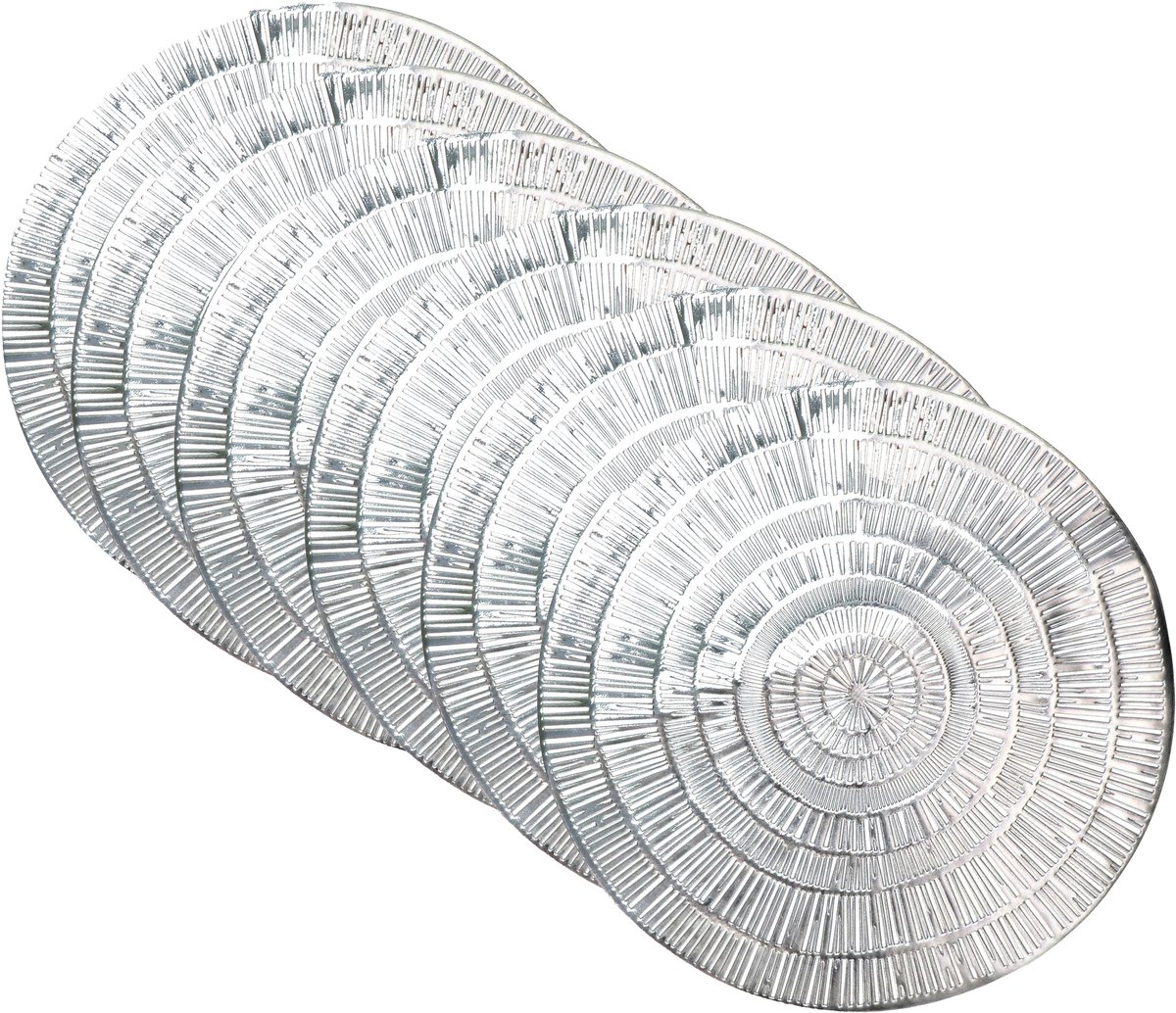 Krist+ Placemat - Set van 8x stuks - metallic zilver - rond - D38 cm - kunststof - Voor o.a. Kerstmis/Bruiloft/Feest