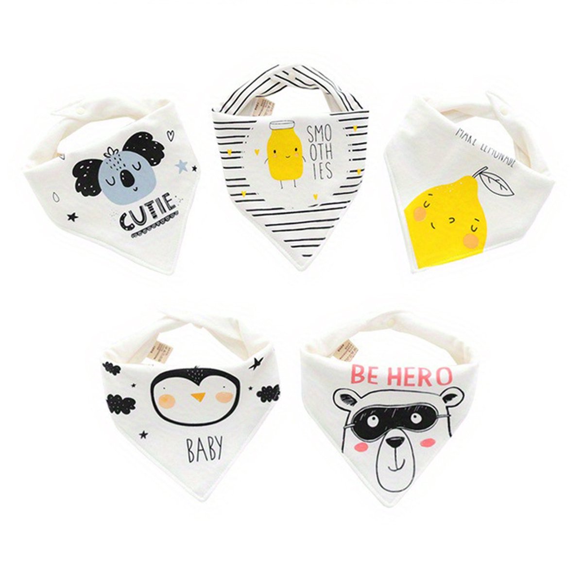 Image of 5-pack waterdichte driehoekige babybandana's - voor jongens en meisjes - modieuze katoenen unisex slabbetjes