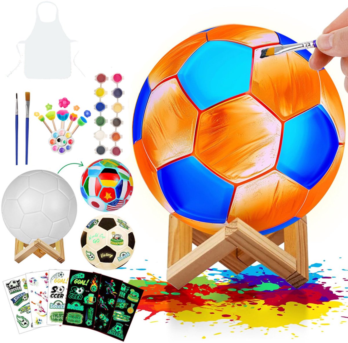 Verf je eigen voetballampset, doe-het-zelf 3D-nachtlampje met voetbalstickers en houten standaard, creatieve kunst- en knutselset voor kinderen, voetbalcadeaus voor jongens, speelgoed, meisjescadeau, verjaardag, paascadeau - Cyslmuk®