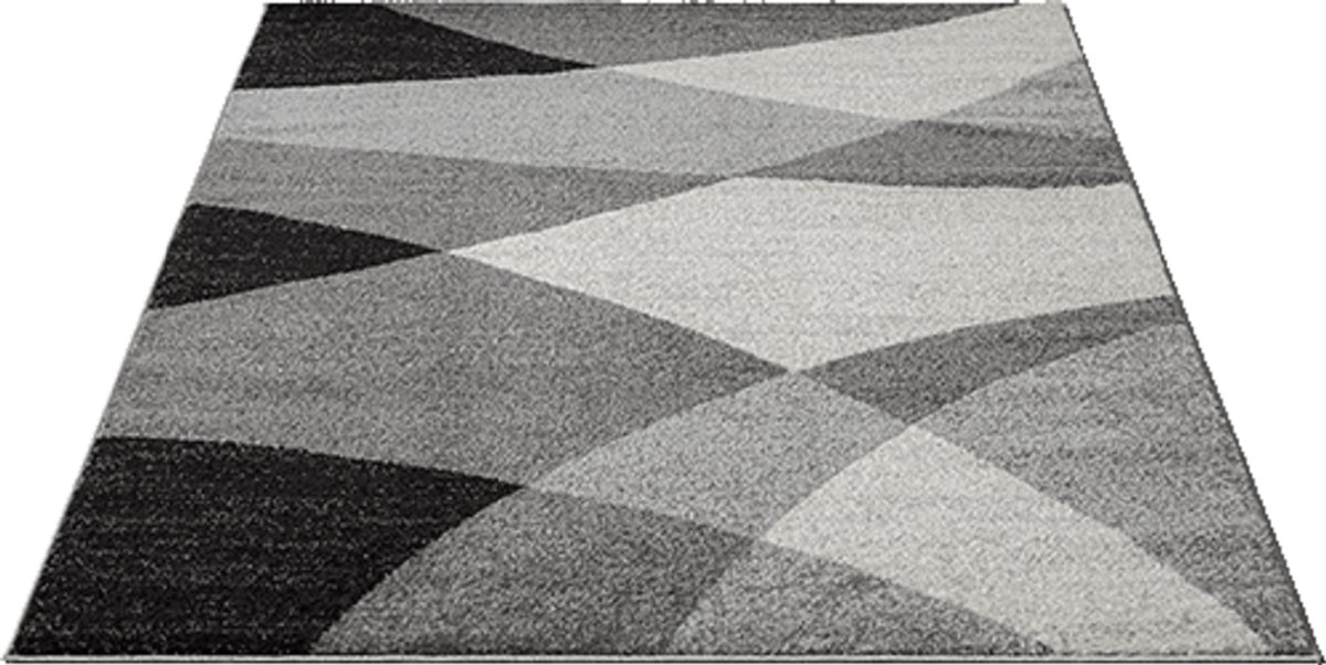 Modern Geometrisch Laagpolig Vloerkleed – Stijlvol Design in Grijs, cream & Zwart-140 x 200 cm