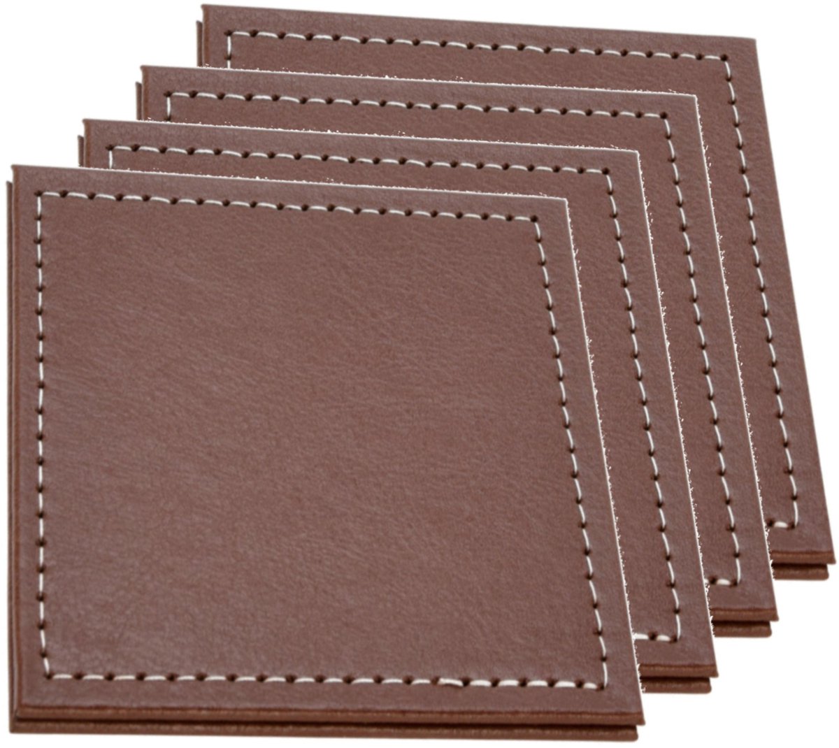 H&S Collection Glazen onderzetters - 8x stuks - bruin - kunstleder - 10 cm