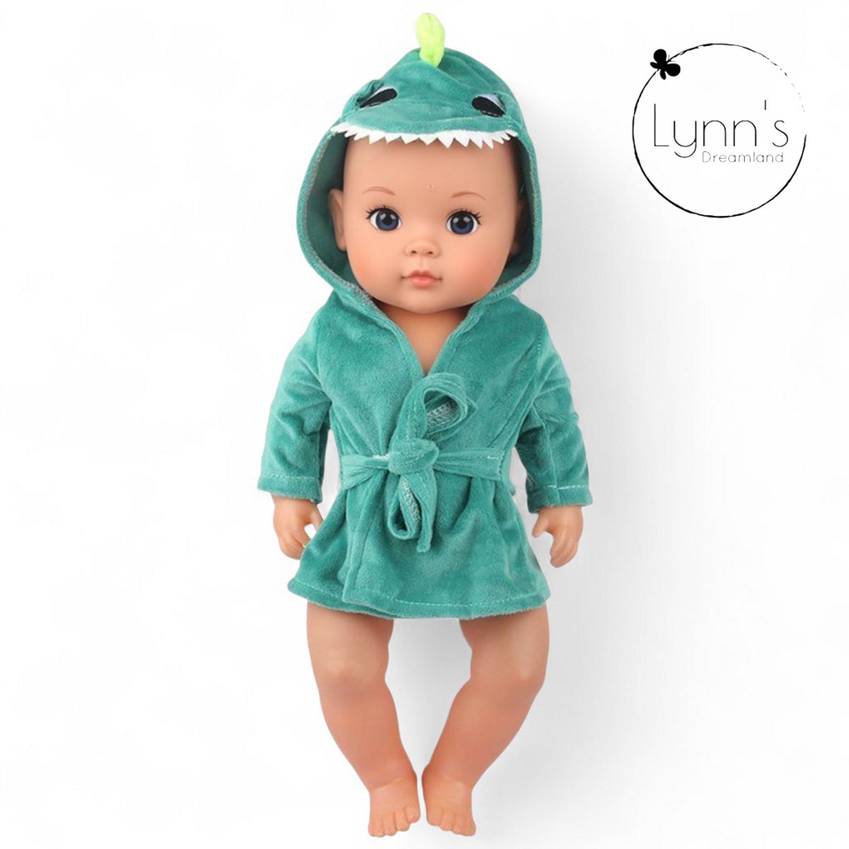 Poppenkleertjes voor babypop 43 cm - Groene dino badjas - In cadeauzakje - Poppenkleding geschikt voor o.a. Baby Born pop — afbeelding 13