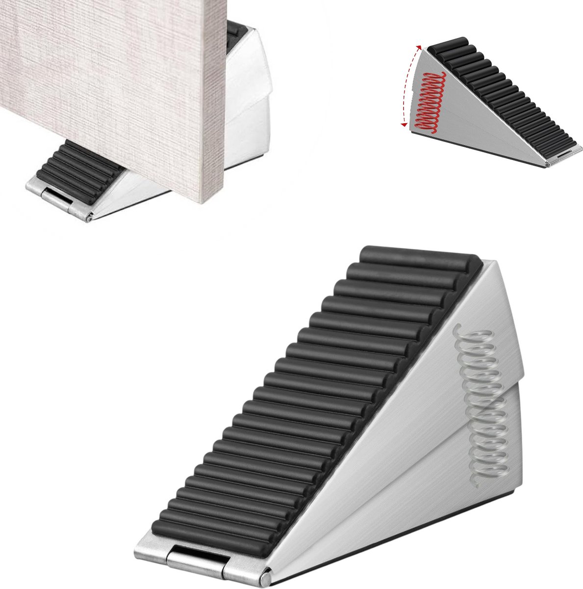 Verstelbare, robuuste deurstopper - Grote stop met verstelbare veer - Past onder elke zware deur - Zilver - 12,8 x 7,6 cm - Tot 3 inch - Robuuste deurstopper - met verstelbare veer