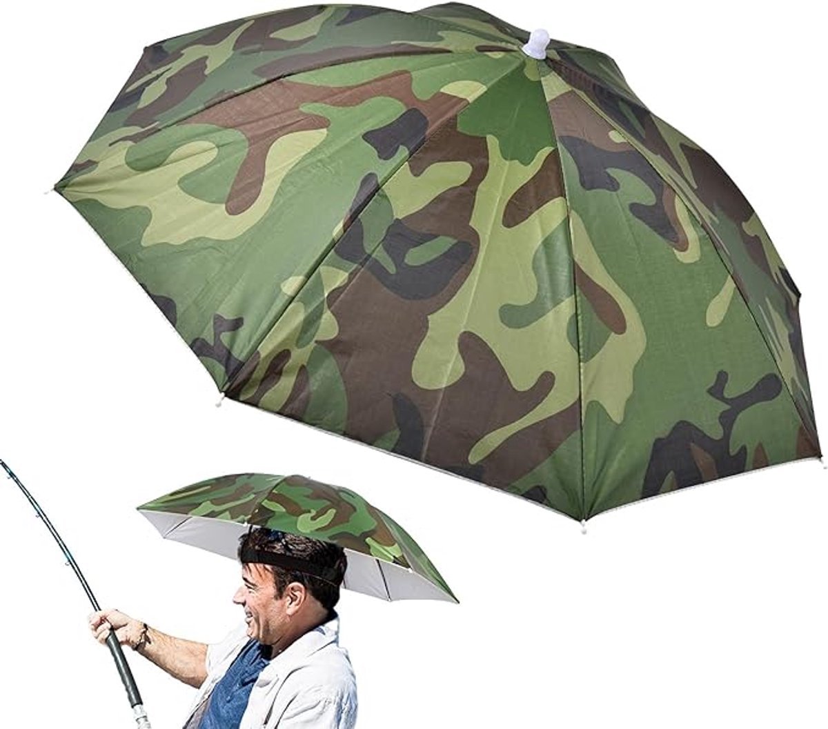 QTTVBTNA -Opvouwbare Regenschirm Hoed – 65 cm, Unisex met Elastische Hoofdband, 8 Ribben, Lichtgewicht Zonne- en Regenbescherming voor Vissen, Tuinieren, Strand & Camping