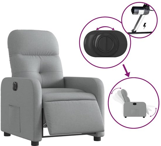 Fauteuil à réglage électrique en tissu gris clair