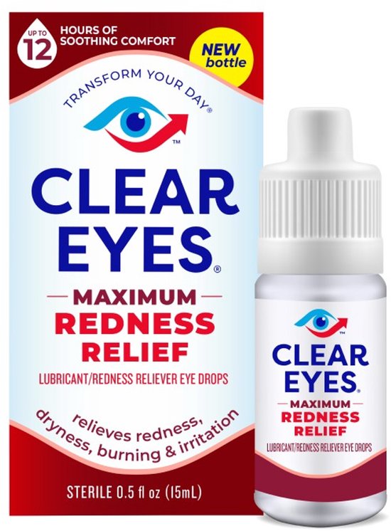 Yeux clairs, Relief Maximum des rougeurs, Gouttes pour les yeux contre les yeux très rouges, les yeux secs, les yeux brûlants et irrités, 15 ml