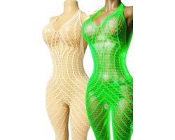 BamBella ® - Panty pak -Onesize - Glow in the dark body suit - Dames - Onesize - sexy Erotische jumpsuit van kant lingerie