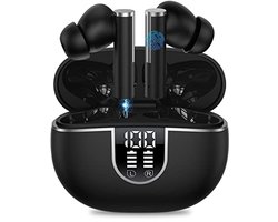 Draadloze bluetooth-hoofdtelefoon, Bluetooth 5.3 met 4 ruisonderdrukking, microfoon, 38 uur, speeltijd, draadloze bluetooth-hoofdtelefoon met touch-bediening, IPX5, waterdicht, led-display voor