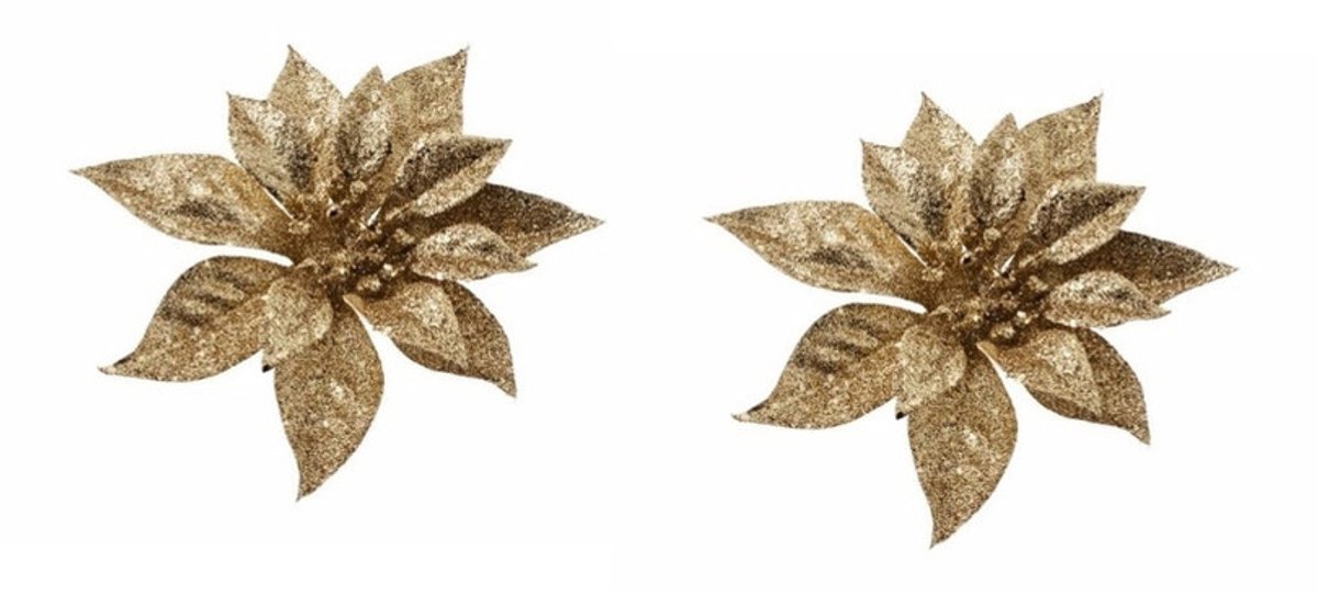 Cosy&Trendy Cosy & Trendy Kersthanger - 3x - bloem - op clip - goud - 18 cm - Kerstboomversiering Goudkleurig