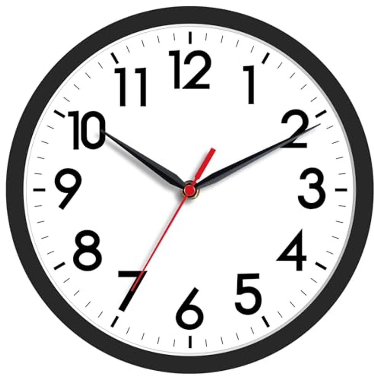 AKCISOT Wandklok, moderne kleine wandklokken, werkt op batterijen, 8 inch, stille niet-tikkende analoge klassieker voor kantoor, thuis, badkamer, keuken, slaapkamer, school (zwart)