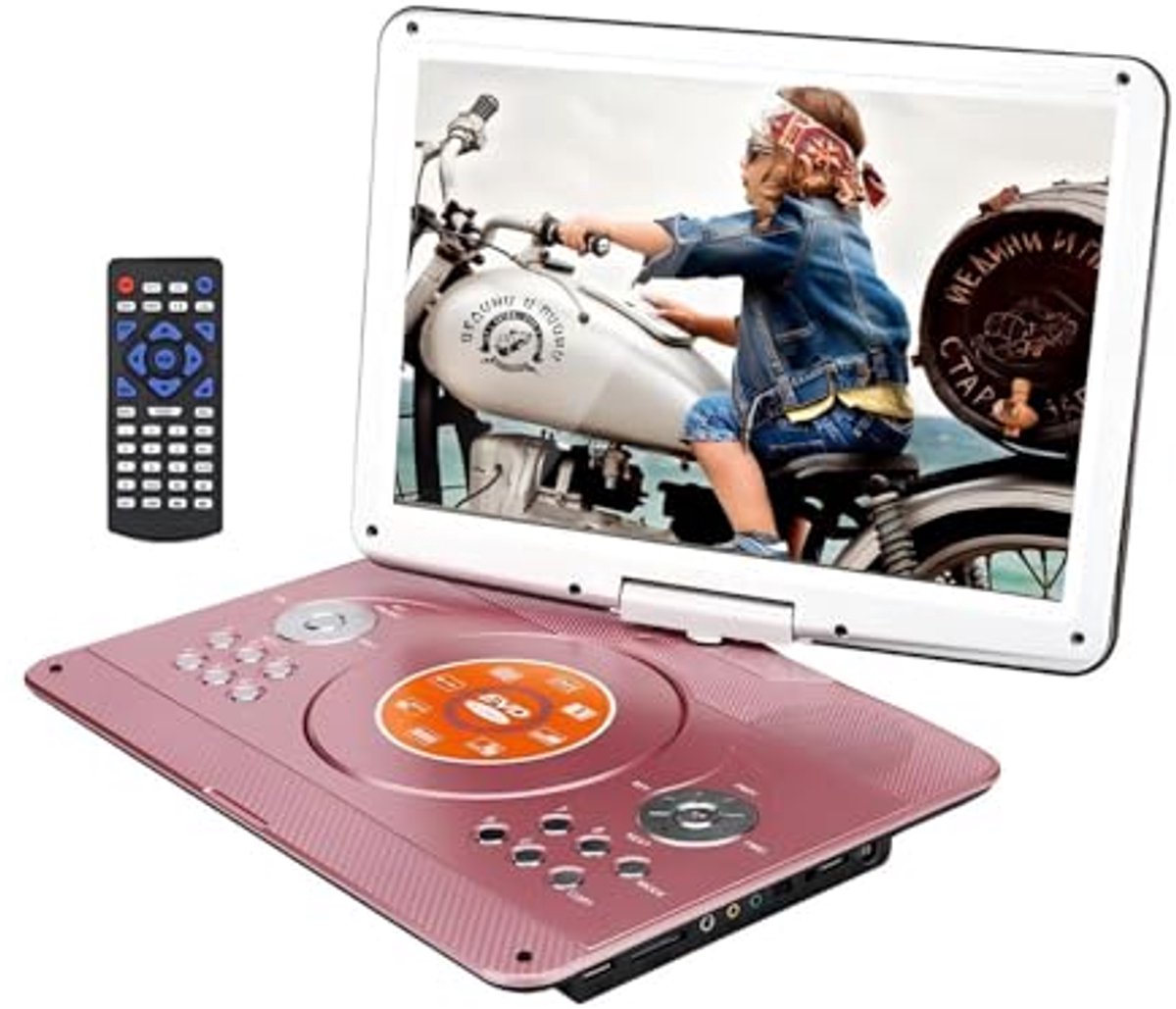 YOOHOO 14 inch Portable DVD Player with Remore Controller High Resolution Rechargeable Battery Large Size Screen DVD Player for Car (Gold)