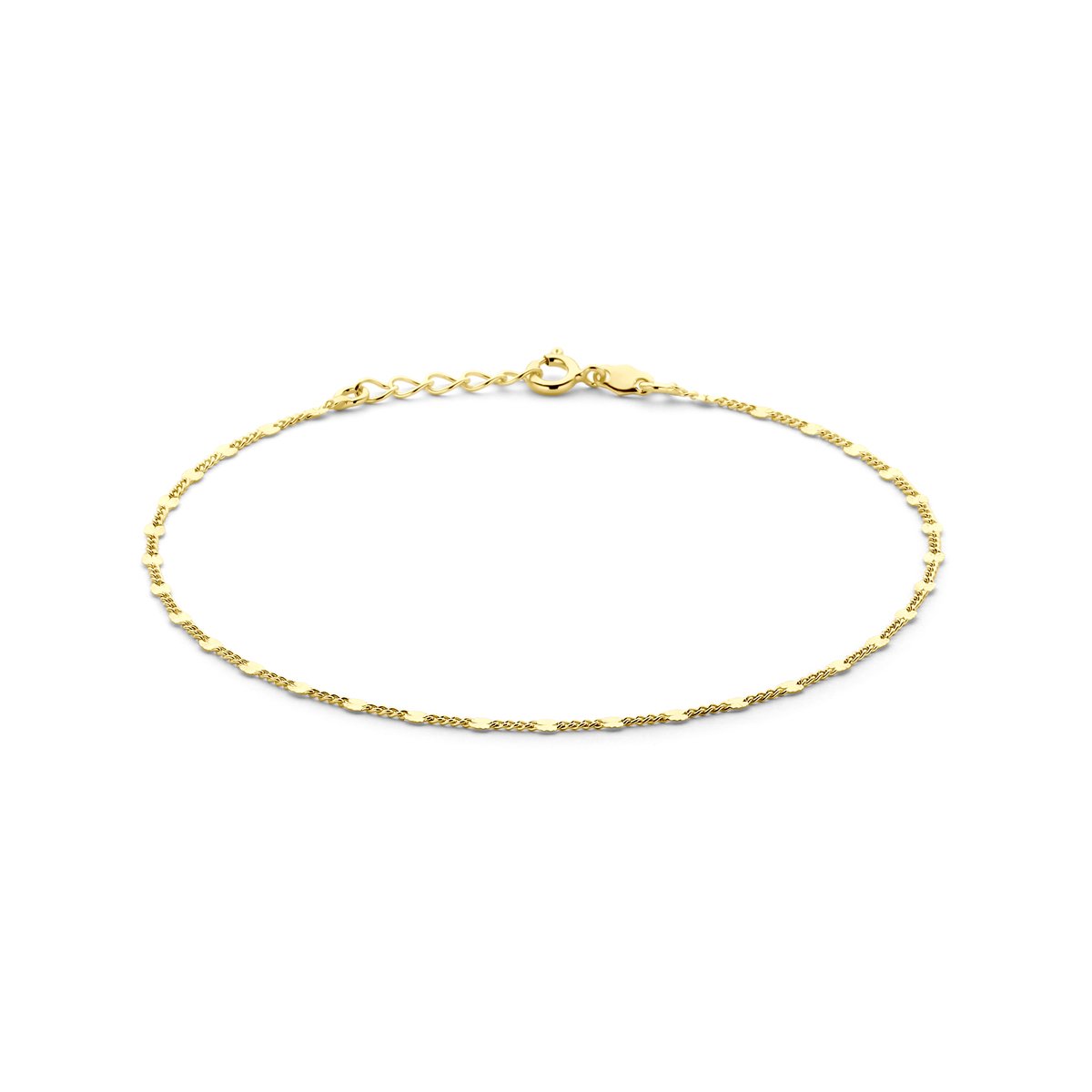 Goude enkelbandje - 2.3 mm 24 + 2 cm - 3 micron gold plated - 952 Zilver - Lev Sieraden