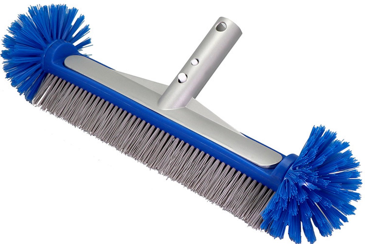 Robuuste ronde zwembadborstel voor wanden en tegels met versterkte aluminium achterkant, premium borstel met duurzame borstelharen, blauw