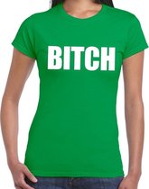 BITCH tekst t-shirt groen dames - dames fun/feest shirt L