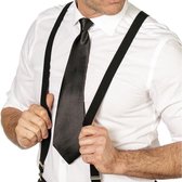 Zwarte satijnen gangster stropdas 41 cm verkleedaccessoire voor dames/heren - Maffia/Maffiosi feestartikelen