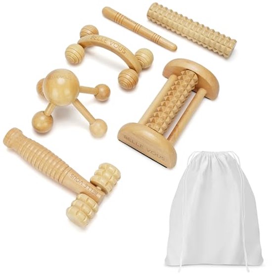 Set Tools de Massage Thérapie en bois 6 en 1 pour soulager les douleurs musculaires et remodeler le corps