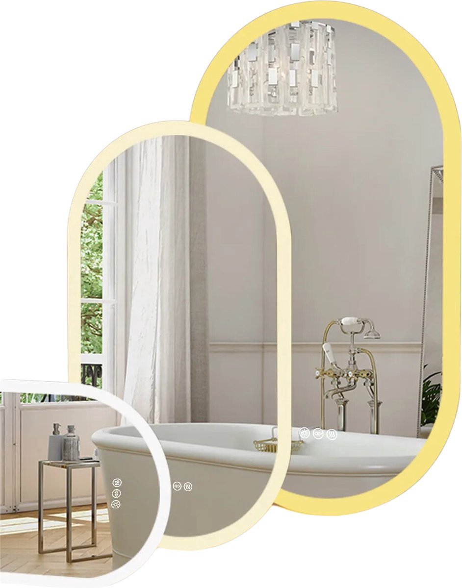 NaevaMi LED Badkamer Spiegel - Badkamerspiegel met Verlichting - Spiegel met Verlichting Voor Aan De Muur - Make-Up Spiegel met Verlichting - Makeup Spiegel - Anti-Condens - Ovaal - Frameloos - 20x32 inch (50x80cm)