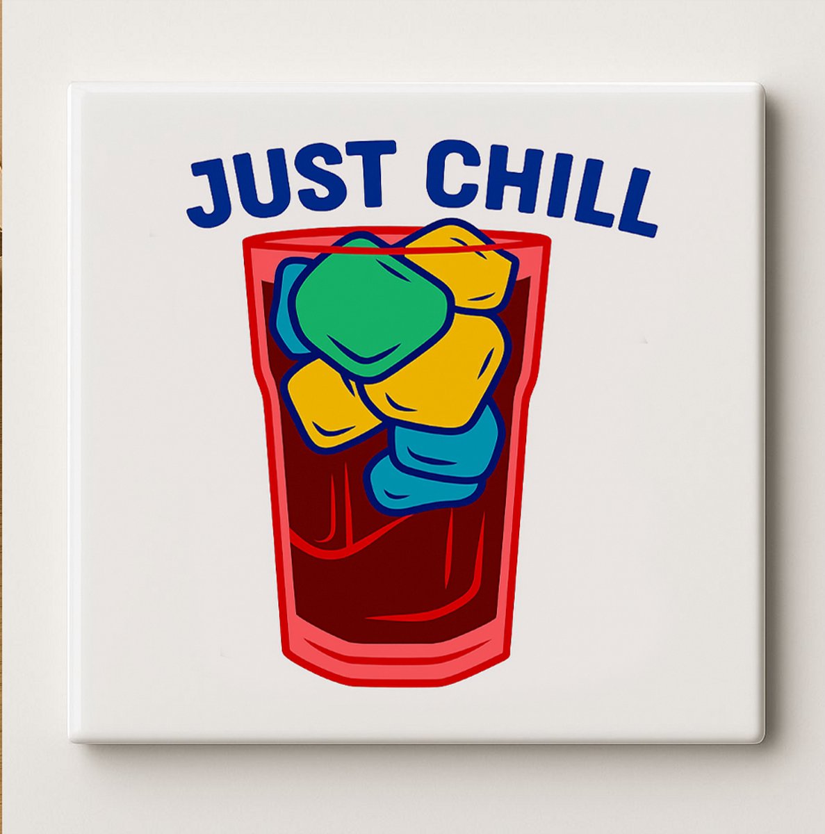 Nevolis Just Chill Tegel – 15x15cm Grappige Verfrissende Drank Keramische Wanddecoratie | Coole Zomerdecoratie & Cadeau voor Ontspanners Multi Color