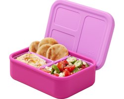 LunchBots - Medium Build-a-Bento - Platinum Siliconen Broodtrommel Kinderen - 3 Uitneembare Vakken - Roze