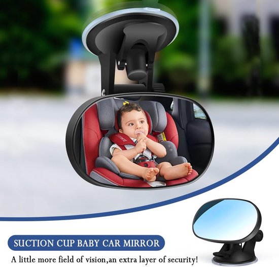 Kinderwagen achteruitkijkspiegel - HD groothoek + 360° verstelbare auto achteruitkijkspiegel - Universele auto-interieur accessoire zuignap spiegel - Geschikt voor autostoel achteruitkijkspiegel - 3-in-1 clip + zuignap van Merkloos — afbeelding 2
