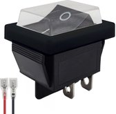 ProRide Wipschakelaar ON-OFF KCD4-202 - met Zwart kapje en Aansluitkabel - 2 Polig - 250V/16A - 30x22mm - Zwart zonder lampje