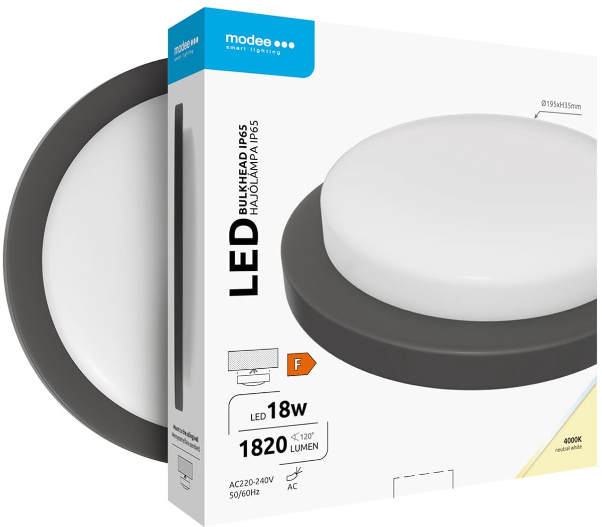 Modee Led Bulkhead Wandlamp 18W - IP65 - Ø19.5cm - Neutraal Wit - Wand-/Plafondlamp - Rond - Zwart - 3 Stuks