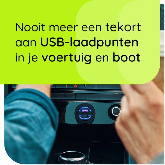 Chargeur de voiture USB ProRide 12 V 2 Portes intégrés - QC4. 0 - Prise USB, Bateau et Camper -car - Blauw
