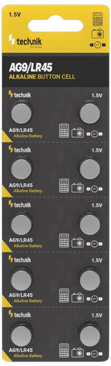 Technik Knoopcel Batterijen AG9 / LR45 / 194 / 394 - 1.5V - Alkaline - Blister van 10 stuks