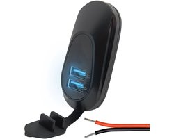 ProRide 12V USB Autolader 2 Poorten Opbouw Ovaal - USB A Stopcontact Auto, Boot en Camper - QC3.0 Snellader - Complete set - Blauw