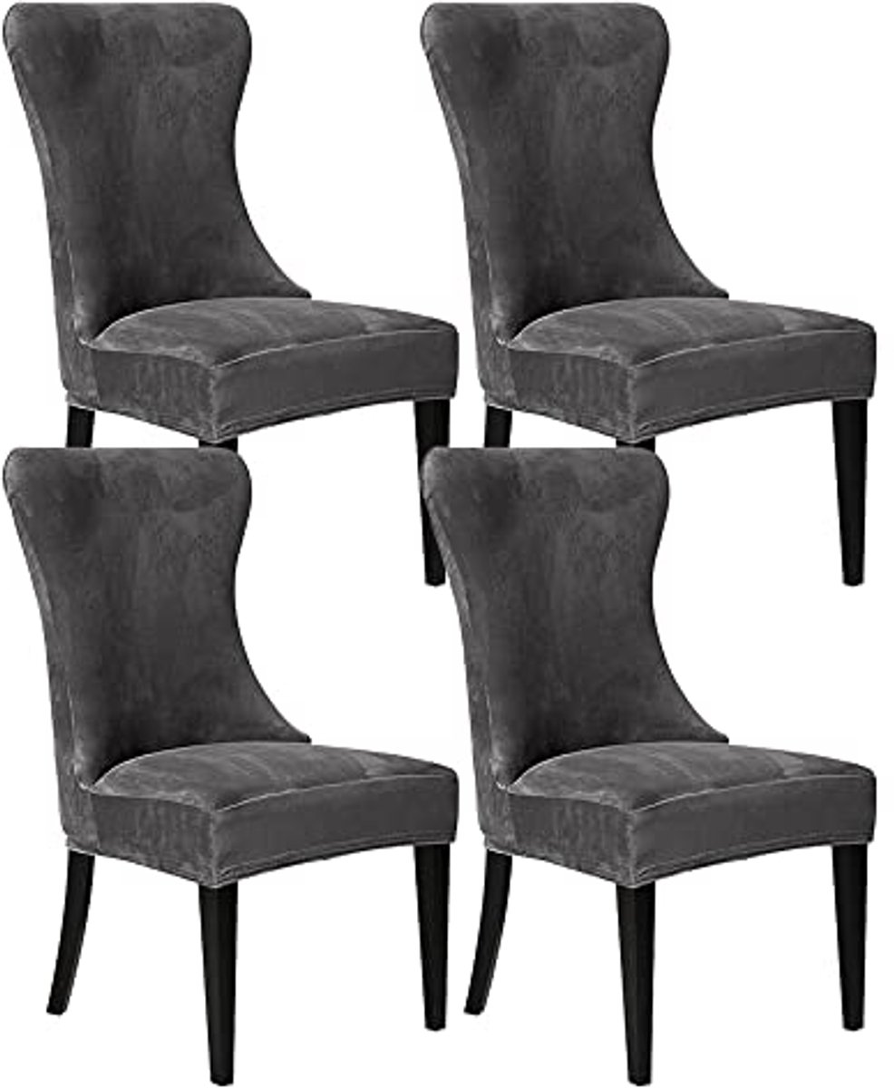 Set van 4 grijze vleugelstoelhoezen - afneembare en wasbare bescherming voor eetkamer en woondecoratie