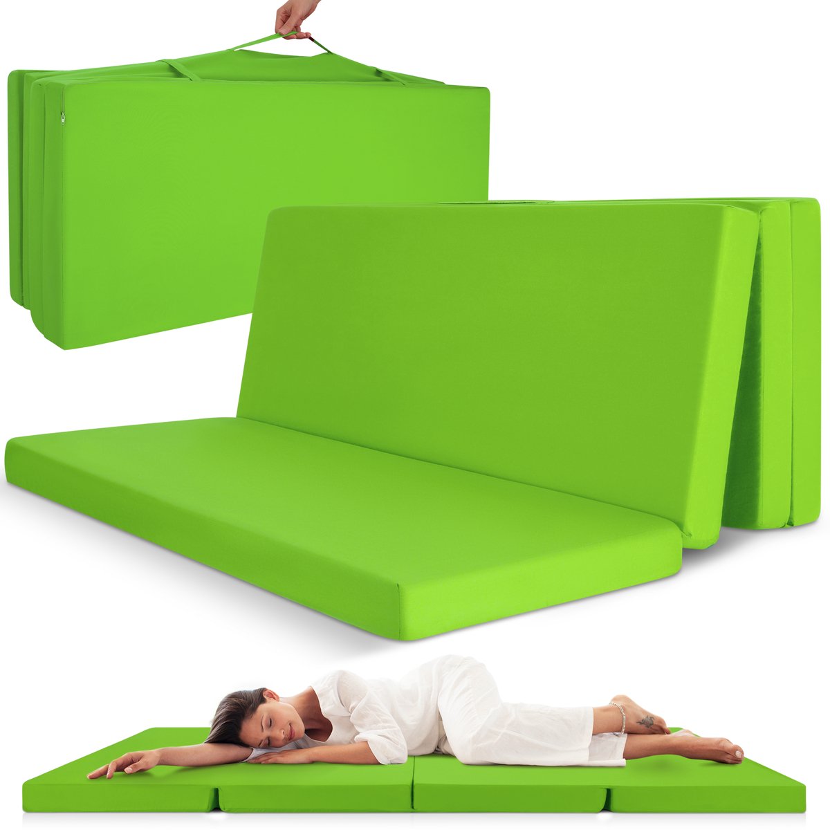 Beautissu Campix - opvouwbare matras 120x195 cm - reisbed matras & gastenmatras- zitblok opvouwbaar - rechthoekig in appelgroen