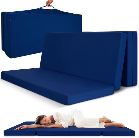 Beautissu Campix - matelas pliant 90x200 cm - matelas de voyage et matelas d'appoint - bloc siège pliant - rectangulaire en bleu foncé