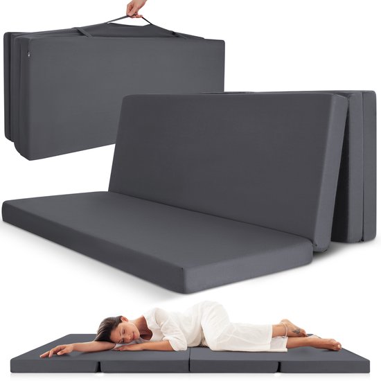 Beautissu Premium L Vouwmatras 75x195 cm inkl. Hoes Wasbar – Opvouwbaar Gastenmatras Logeermartas Extra Dik 14 cm Traagschuim Matras H3 – Eenvoudig Transport & Hoog Slaapcomfort – Antraciet