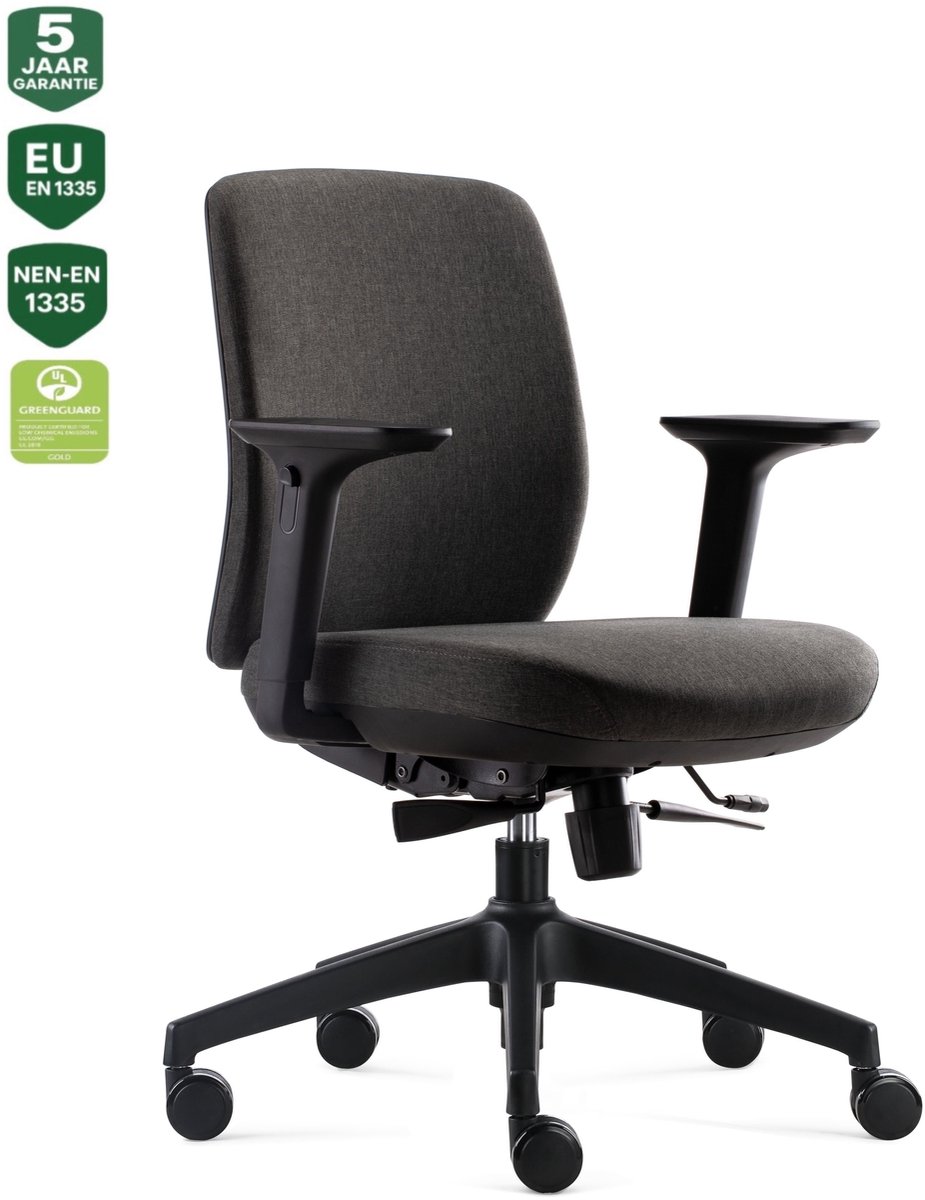 BENS 917-Ergo-4 Antraciet - Luxe Ergonomische Bureaustoel - Kantoorstoel - Volledig Stoffen Bekleding - GREENGUARD GOLD - NEN-EN1335 & ARBO normen