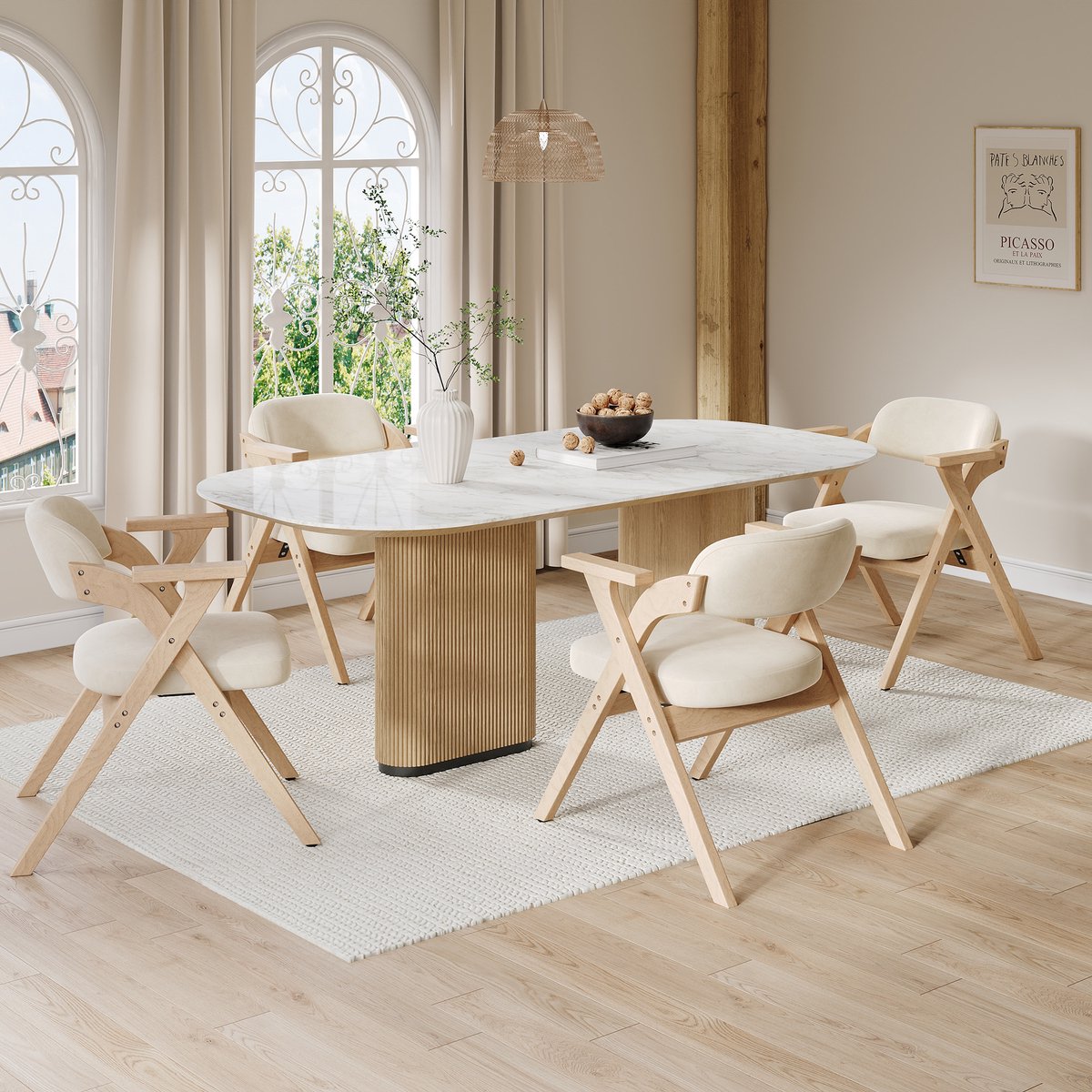 4 inklapbare eetkamerstoelen, massief houten eetkamerstoelen, inklapbaar en opklapbaar, geschikt , fluwelen kussens, beige
