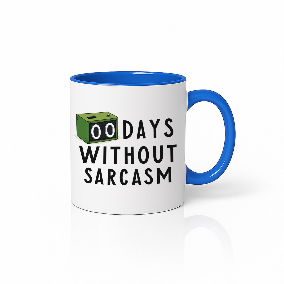 Witte & Blauwe Mok 330ml – “0 Days Without Sarcasm” Grappige Werkplek Humor Koffiebeker