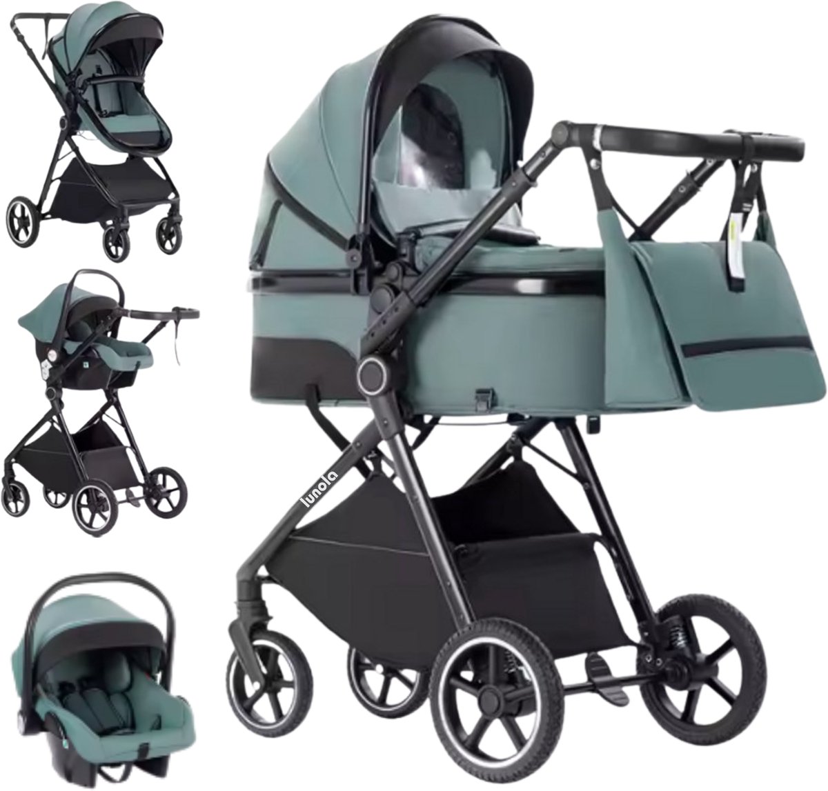 Lunola Oria Kinderwagen 3-in-1 met Autostoel - Blauw Groen - Lunola - €299,00