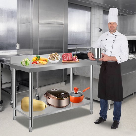Commerciële roestvrijstalen tafel 76,2 x 76,2 x 91,4 cm, roestvrijstalen werktafel met twee lagen, snijtafel gastro, draagvermogen 226 kg 136 kg, commerciële keukentafel, voorbereidingstafel, keukenmeubilair | NL