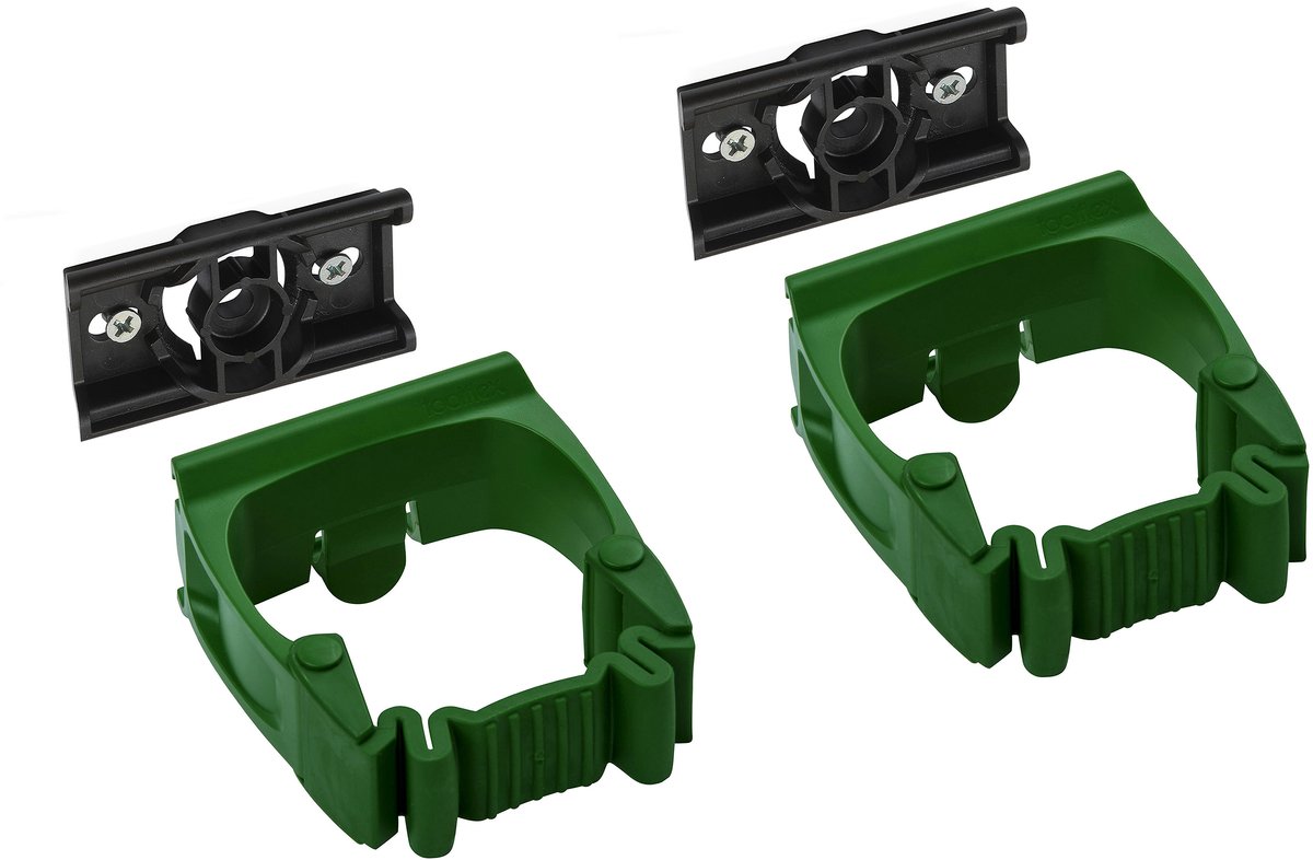 Toolflex One - 2-Pack Gereedschapshouders met Groene Adapter - Geschikt voor Ø15-35 mm Gereedschappen - Muurbevestiging met Veilige Installatiekit - Ruimtebesparend en Veilig - Exclusief voor Toolflex One Producten