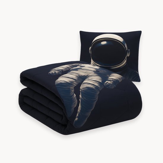 HappyBed Dekbed zonder overtrek 140x200 - Bedrukt dekbed zonder hoes - Hoesloos Dekbed met Print - Wasbaar - Eenpersoonsdekbed - Astronaut