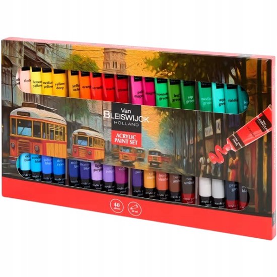 Van Bleiswijck Holland | Professionele Acrylverf Verf Set | Hobbyverf Acryl Verf Set | Mix van 40X intense kleuren – waterbasis acrylverf voor canvas, hout, papier, MDF, keramiek | Hobbyverf | 40X Stuks - 20ml Verf Tubes