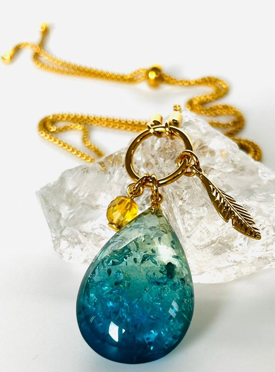 La Rosa Princesa Dames Ketting 925 zilver verguld met Blauwe Druppel Barnsteen Premium Amber - Veer