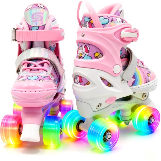 Patins à roulettes Suotu - Réglables - Roues lumineuses - Taille 33-36 - Rose - M